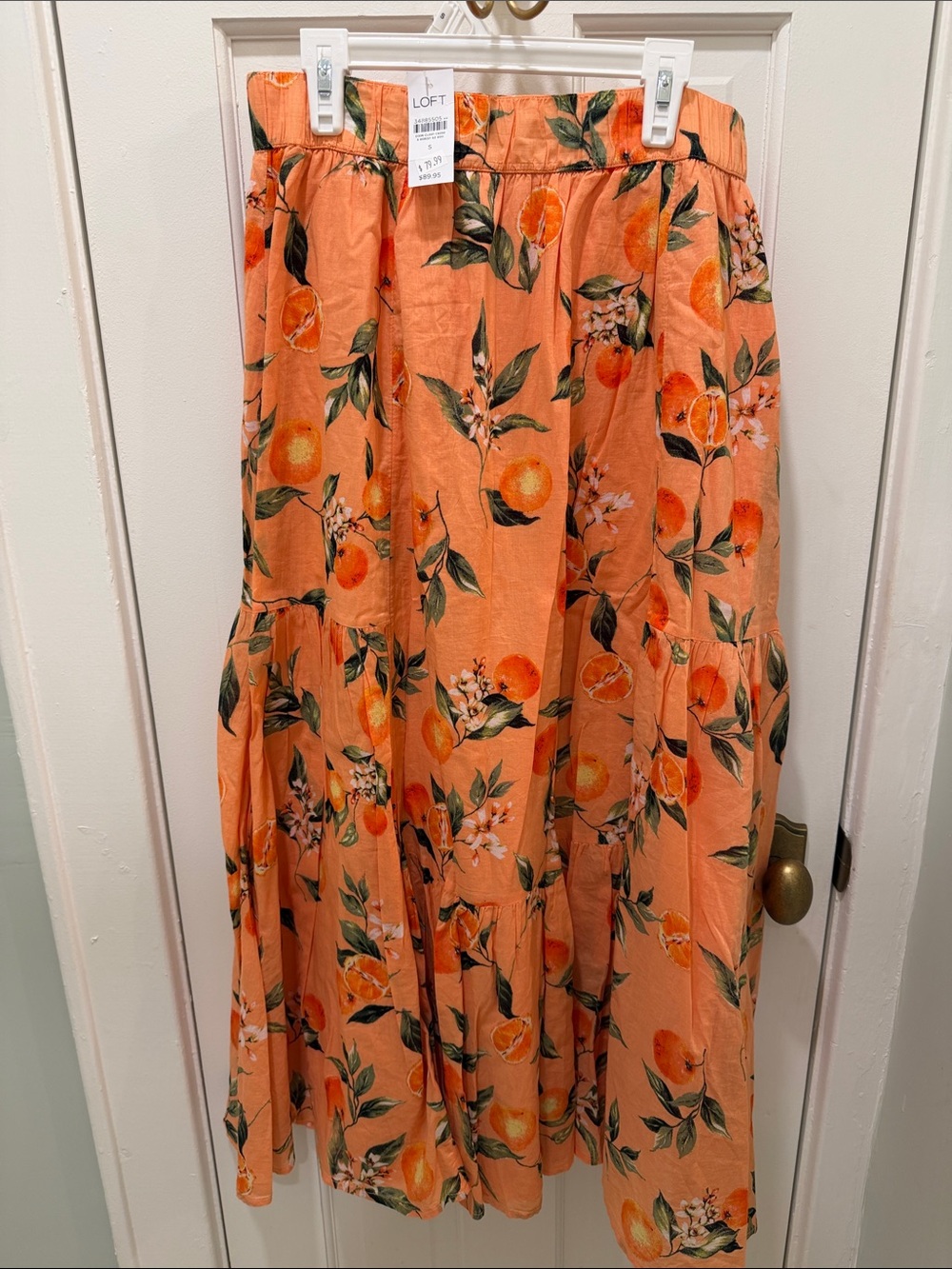 LOFT Peach Floral Tiered Maxi Skirt